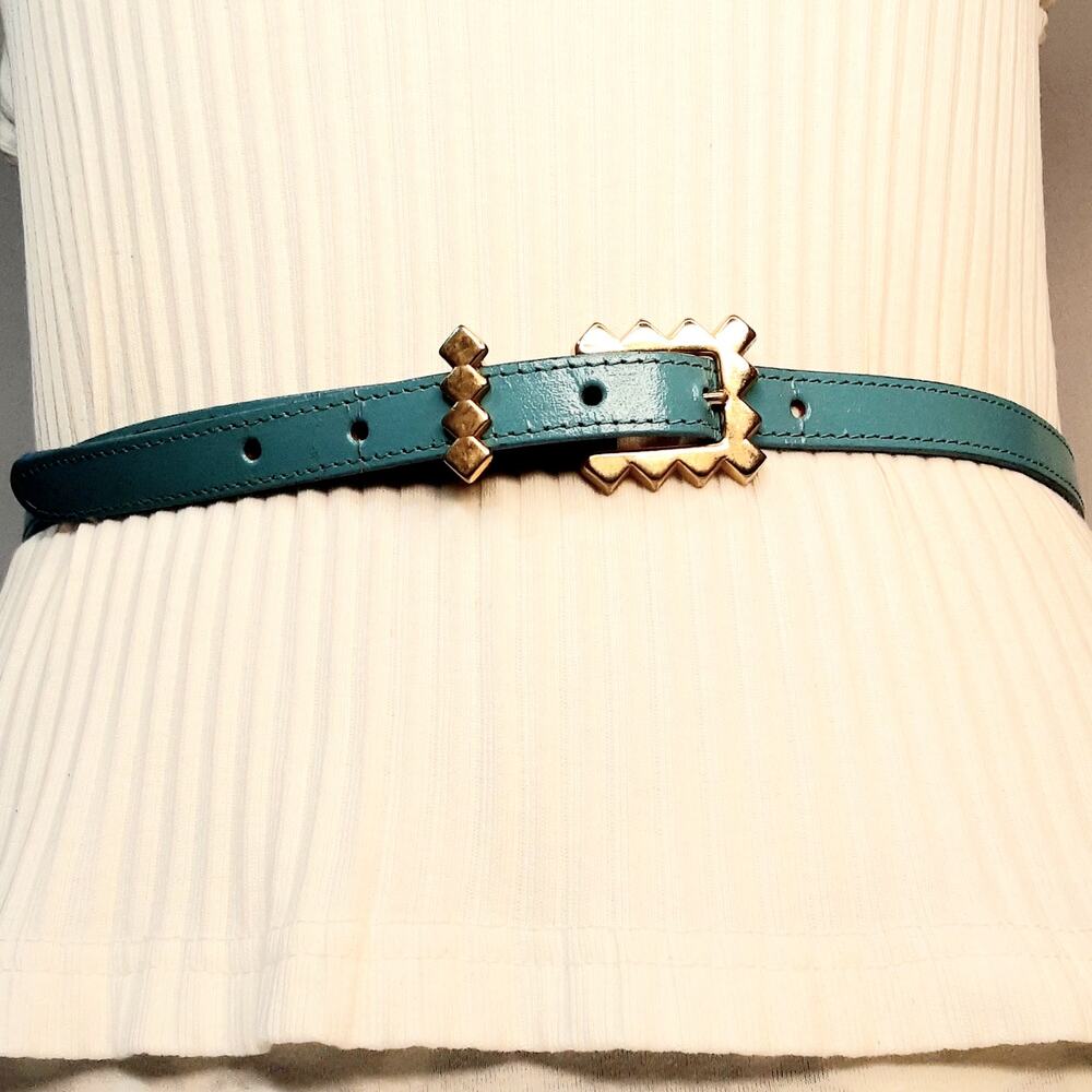 💎Boho Coastal Cowgirl Skinny Torquoise Belt Small Waist ZigZag Design Hardware